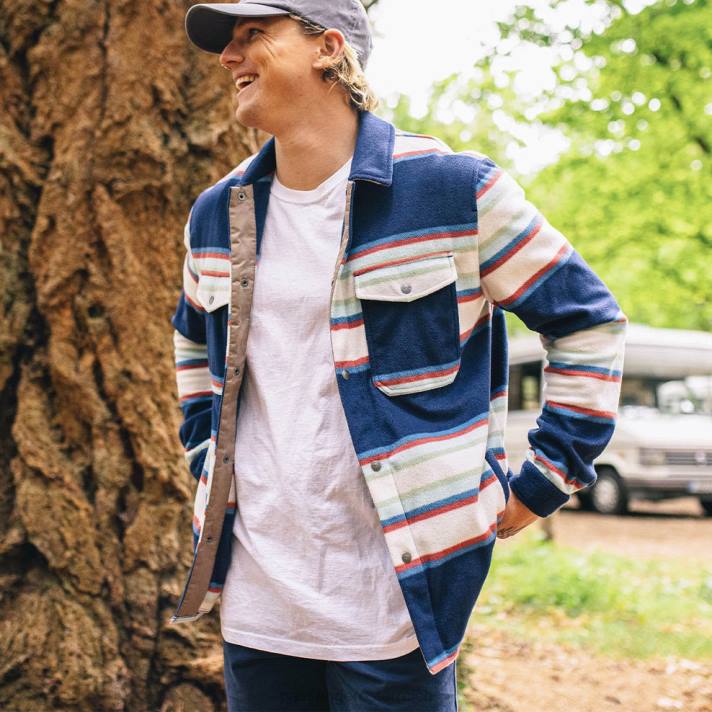 Passenger Männer Ahorn-Shirt aus recyceltem Polarfleece, marineblau, gestreift 0BP270 Kleidung Marine