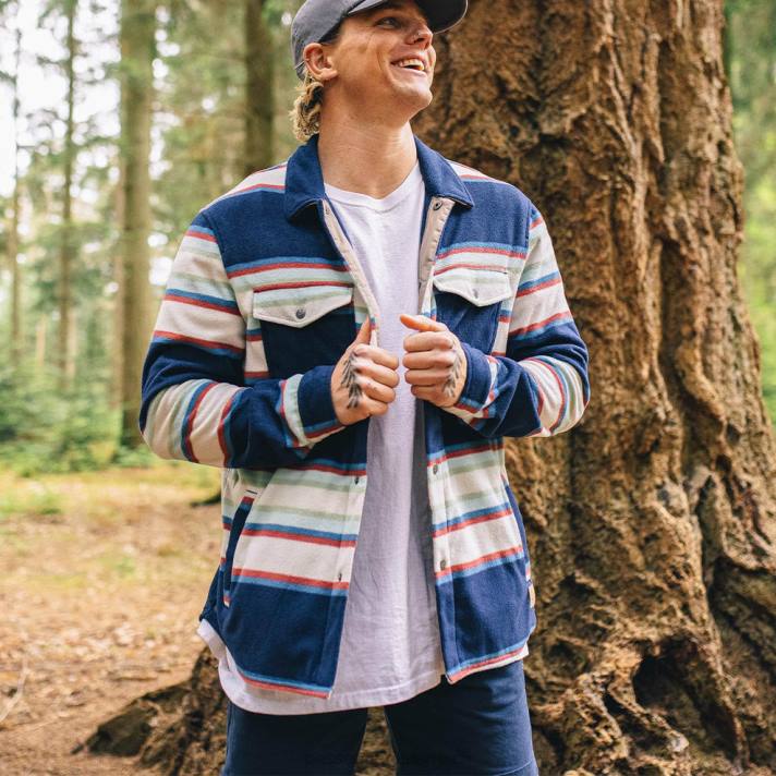 Passenger Männer Ahorn-Shirt aus recyceltem Polarfleece, marineblau, gestreift 0BP270 Kleidung Marine