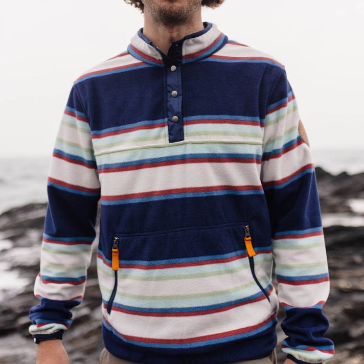 Passenger Männer Canyon-Pullover aus recyceltem Polarfleece, marineblau, gestreift 0BP268 Kleidung Marine