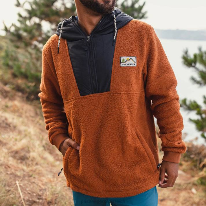 Passenger Männer Spindrift recyceltes Sherpa-Fleece mit Kapuze, glasierter Ingwer 0BP269 Kleidung glasiert