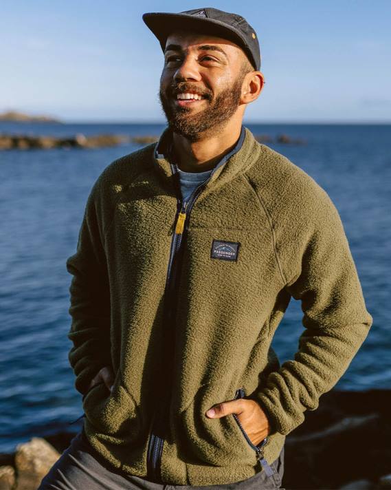 Passenger Männer Tripper recyceltes Sherpa-Fleece mit durchgehendem Reißverschluss, Khaki 0BP245 Kleidung khaki