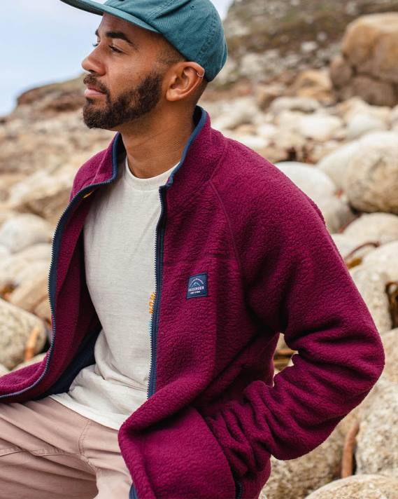 Passenger Männer Tripper recyceltes Sherpa-Fleece mit durchgehendem Reißverschluss, Weinrot 0BP225 Kleidung Wein