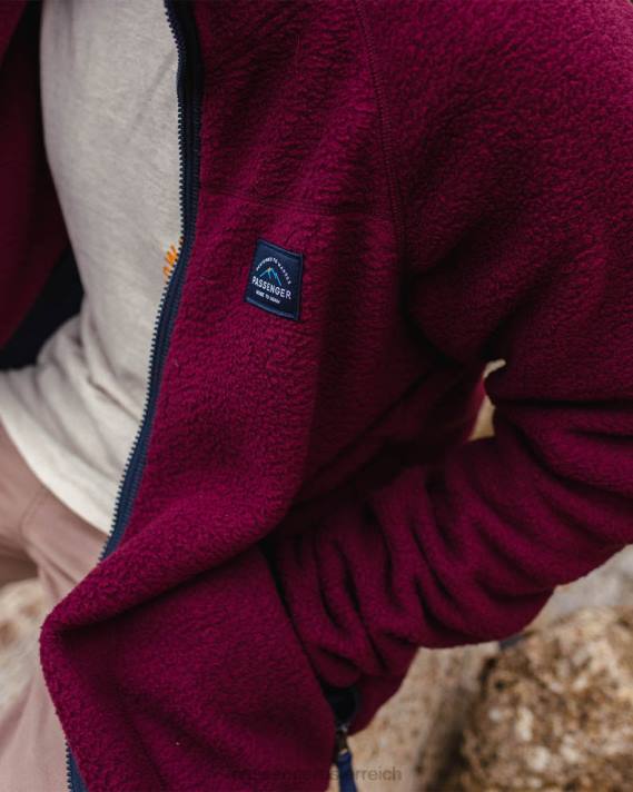 Passenger Männer Tripper recyceltes Sherpa-Fleece mit durchgehendem Reißverschluss, Weinrot 0BP225 Kleidung Wein