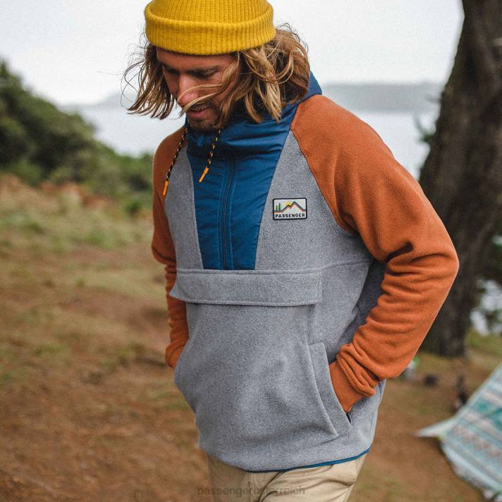 Passenger Männer Woodland-Kapuzenjacke mit 1/2-Reißverschluss aus recyceltem Polarfleece in Graumeliert 0BP230 Kleidung grau