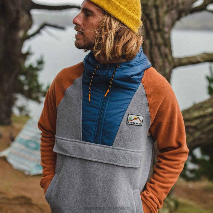 Passenger Männer Woodland-Kapuzenjacke mit 1/2-Reißverschluss aus recyceltem Polarfleece in Graumeliert 0BP230 Kleidung grau