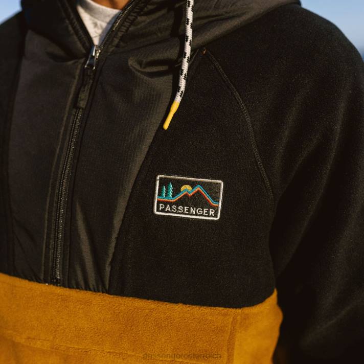 Passenger Männer Woodland-Kapuzenpullover mit 1/2-Reißverschluss aus recyceltem Polarfleece in Schwarz/Goldbraun 0BP253 Kleidung braun