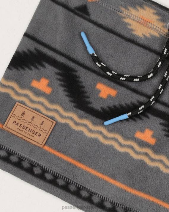 Passenger Männer Tor-Snood aus recyceltem Polarfleece, Anthrazit, Geo-Folk 0BP2422 Kopfbedeckung Holzkohle