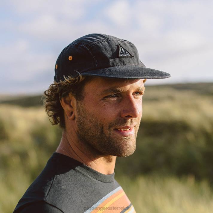 Passenger Männer 5-Panel-Kappe aus recycelter Fixie-Baumwolle in verblasstem Schwarz 0BP2468 Kopfbedeckung Schwarz