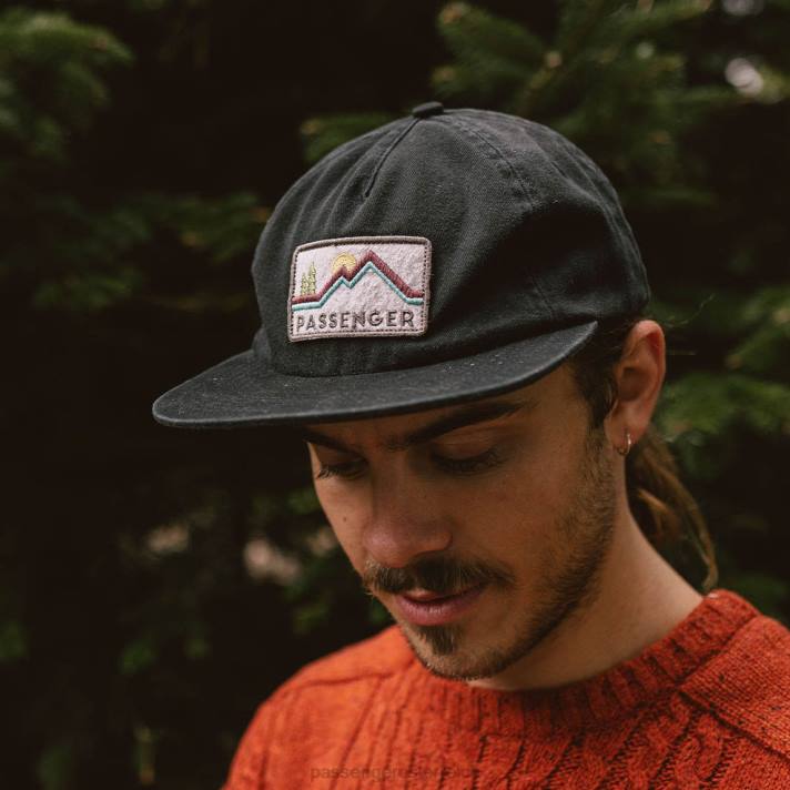 Passenger Männer Fluke 5-Panel-Kappe aus recycelter Baumwolle in verblasstem Schwarz 0BP2472 Kopfbedeckung Schwarz