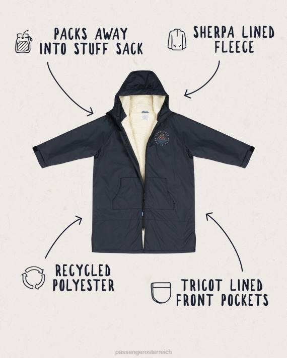 Passenger unisex Eskapismus, recycelter, mit Sherpa gefütterter Wickelmantel in Schwarz 0BP2640 Kleidung Schwarz