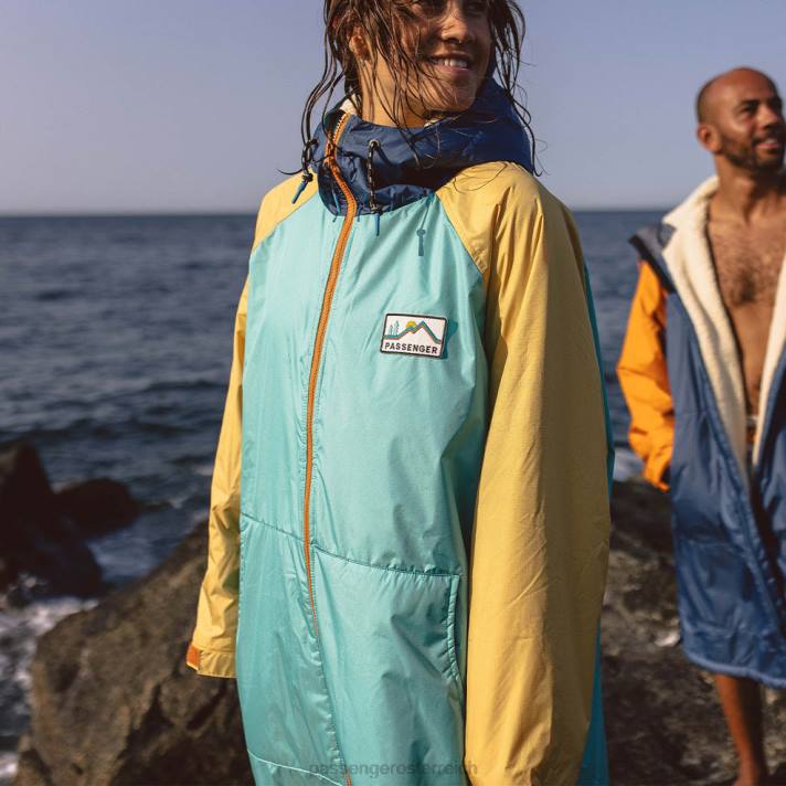 Passenger unisex Roaming-Wickelmantel mit recyceltem Sherpa-Futter, Blau, Türkis/Ockergelb 0BP2642 Kleidung Blau