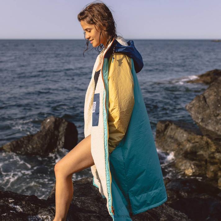 Passenger unisex Roaming-Wickelmantel mit recyceltem Sherpa-Futter, Blau, Türkis/Ockergelb 0BP2642 Kleidung Blau