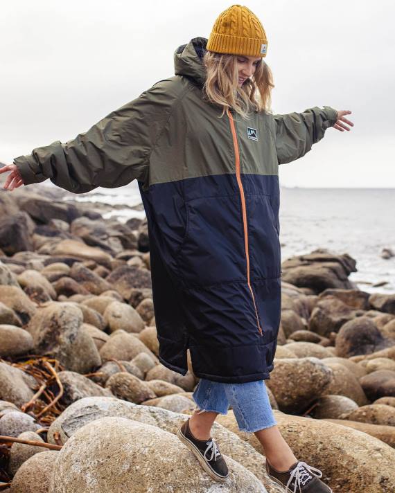 Passenger unisex Roaming Wickelmantel mit recyceltem Sherpa-Futter, Schwarz/Khaki 0BP2607 Kleidung khaki