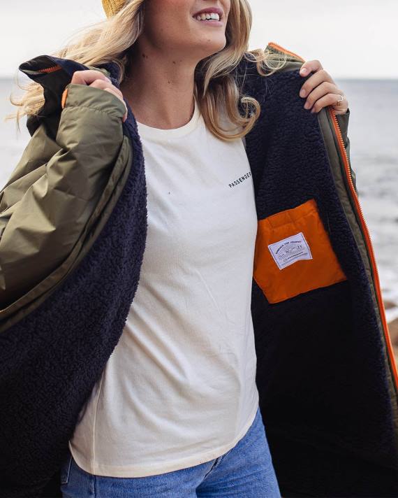 Passenger unisex Roaming Wickelmantel mit recyceltem Sherpa-Futter, Schwarz/Khaki 0BP2607 Kleidung khaki