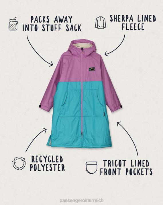 Passenger unisex Roaming-Wickelmantel mit recyceltem Sherpa-Futter, Viridiangrün/Orchidee 0BP2639 Kleidung Grün
